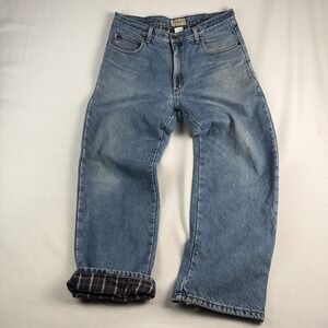 LL Bean Mens Relaxed Fit Flannel Lined Jeans Blue Light Wash Plaid 35x29.5